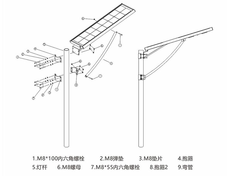 七度照明一體化太陽(yáng)能路燈安裝示意圖