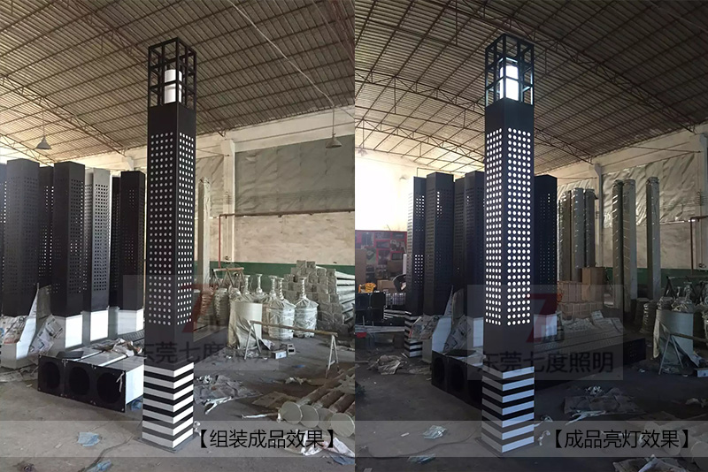 (QDJGDZ-007)商業(yè)廣場鏤空方形景觀燈柱成品效果圖片