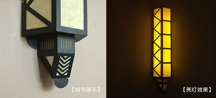 (QDQBD-YS013)戶(hù)外仿云石中式壁燈細(xì)節(jié)展示與亮燈效果圖片
