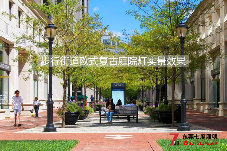 七度照明-步行街道歐式復(fù)古庭院燈安裝實景效果圖片