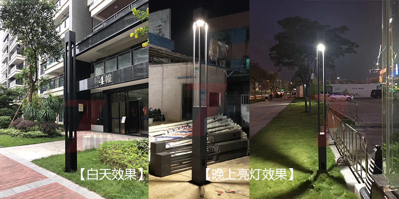 小區(qū)方形4角立柱中心LED光源向下照射景觀庭院燈柱效果