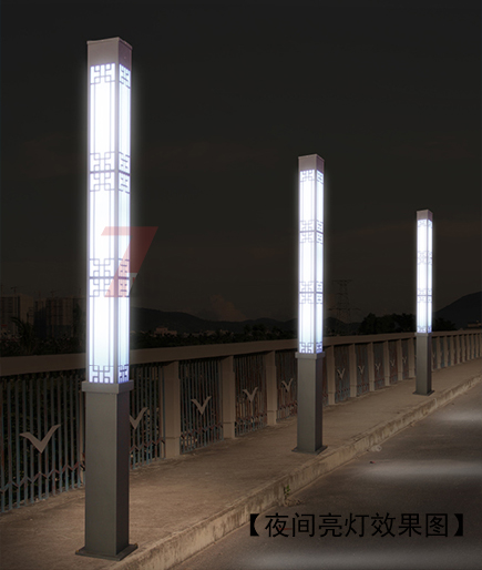 3米(QDJGDZ-016)廣場中式鏤空方形景觀燈柱夜間亮燈效果圖片