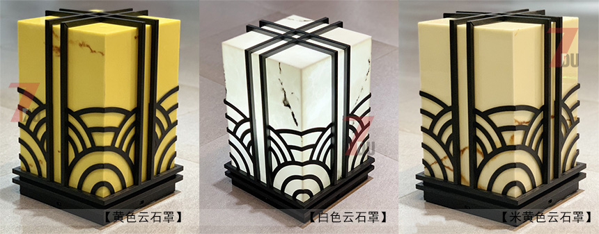 (QDZTD-012)景觀園林浪花款方柱形云石柱頭燈不同顏色云石透光燈罩效果