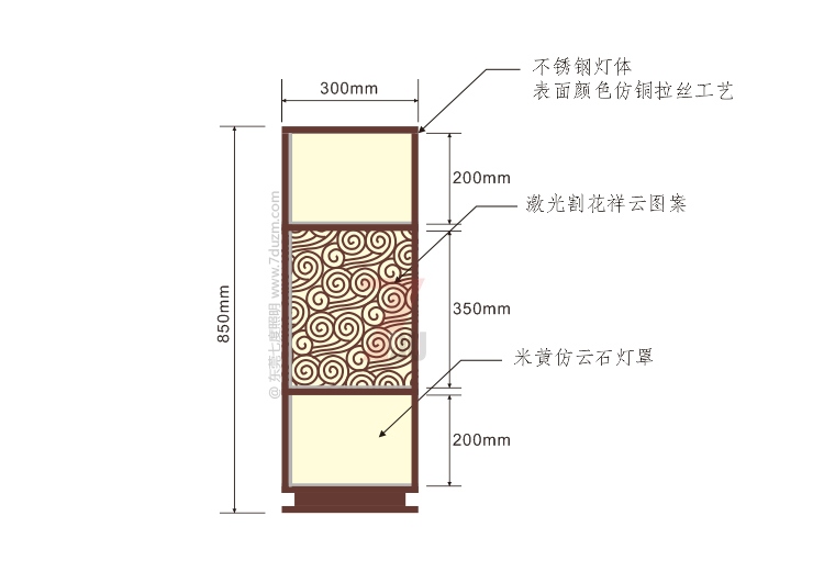 七度照明2020新款新中式祥云矮柱柱頭燈850mm高尺寸示意圖