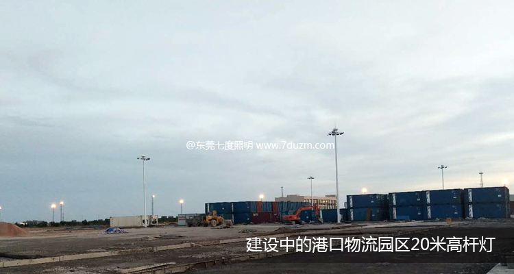 建設(shè)中的港口物流園區(qū)高桿燈安裝效果展示