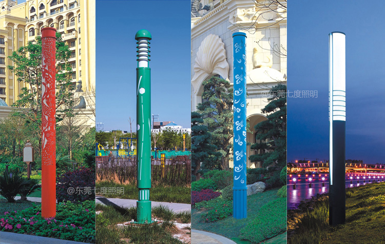 3米-5米公園圓柱形景觀燈柱鏤空+帶裝飾條實物效果