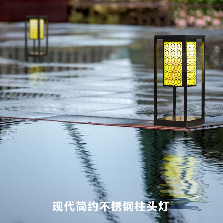 現(xiàn)代簡約中式景觀柱頭燈安裝實景