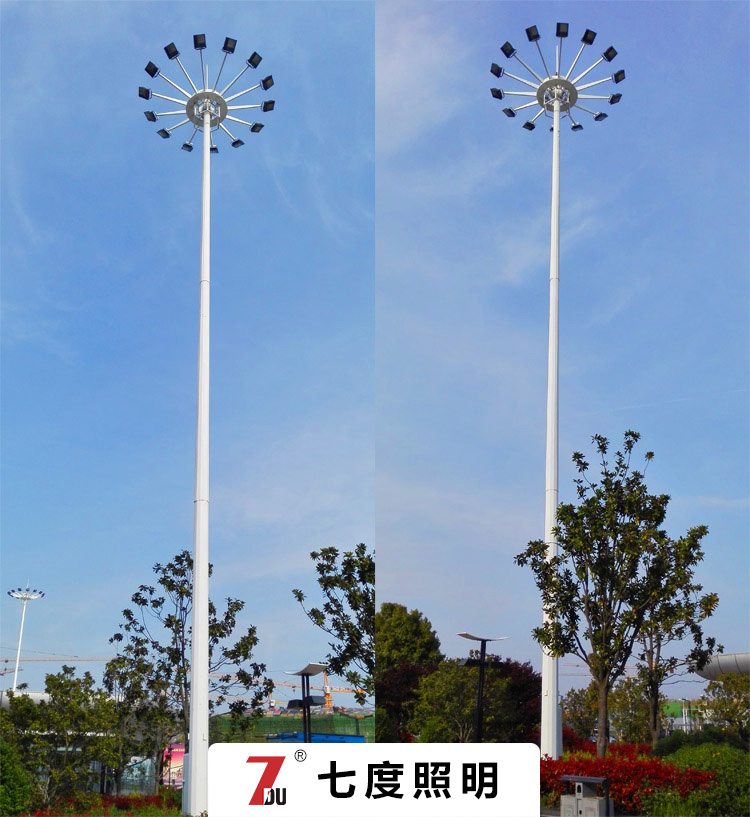 20米圓盤升降式高桿燈上裝14套LED投光燈效果